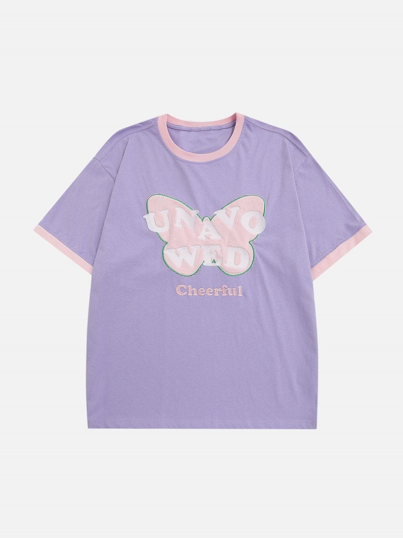 T Shirts Aelfric Eden Flocking Butterfly Embroidery Tee Abricot | MEN-83977889